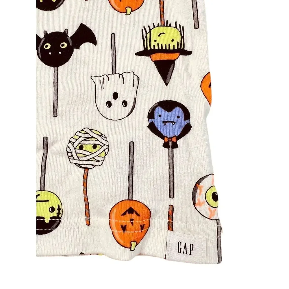 Gap Halloween Dracula Ghosts‎ Bats Cream Ribbed Pajama Pants Set 12-18 month
